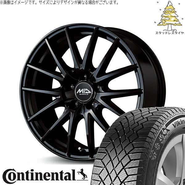 コンチネンタル バイキングコンタクト7 205/55R17 ＋ MIDホイール SQ27 メタリックブラック 17インチ 7J +55 5H114.3P スタッドレス・ホイール4本セット。1枚目。