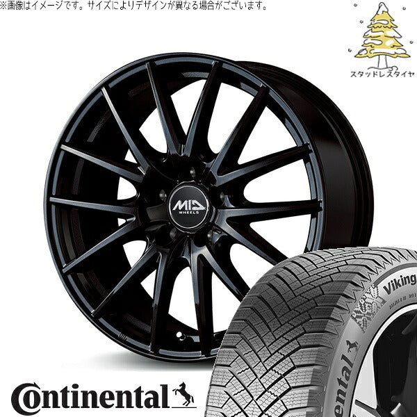 コンチネンタル バイキングコンタクト8 225/45R18 ＋ MIDホイール SQ27 メタリックブラック 18インチ 7J +50 5H114.3P スタッドレス・ホイール4本セット。1枚目。