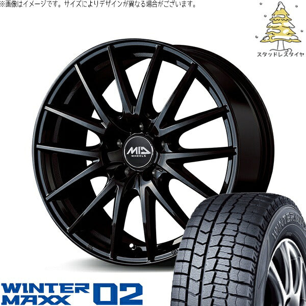 ダンロップ ウィンターマックス02 225/50R18 ＋ MIDホイール SQ27 メタリックブラック 18インチ 7J +50 5H114.3P スタッドレス・ホイール4本セット。1枚目。