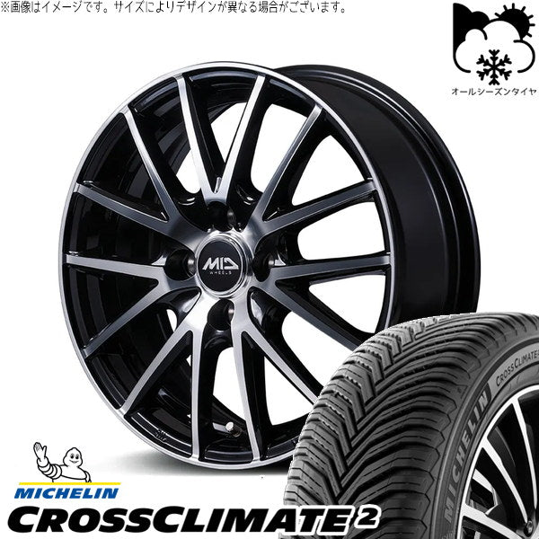 ミシュラン CROSSCLIMATE 2 185/65R15 ＋ MIDホイール SQ27 BP ブラックポリッシュ 15インチ 5.5J +50 4H100P オールシーズン・ホイール4本セット。1枚目。