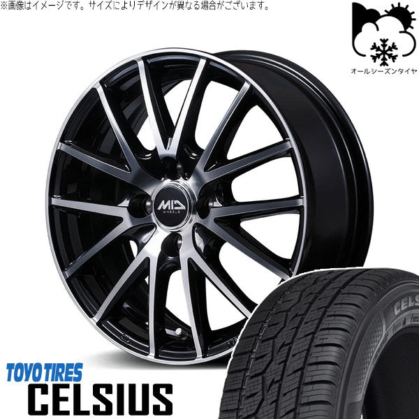 トーヨータイヤ セルシアス 175/65R14 ＋ MIDホイール SQ27 BP ブラックポリッシュ 14インチ 5.5J +45 4H100P オールシーズン・ホイール4本セット。1枚目。