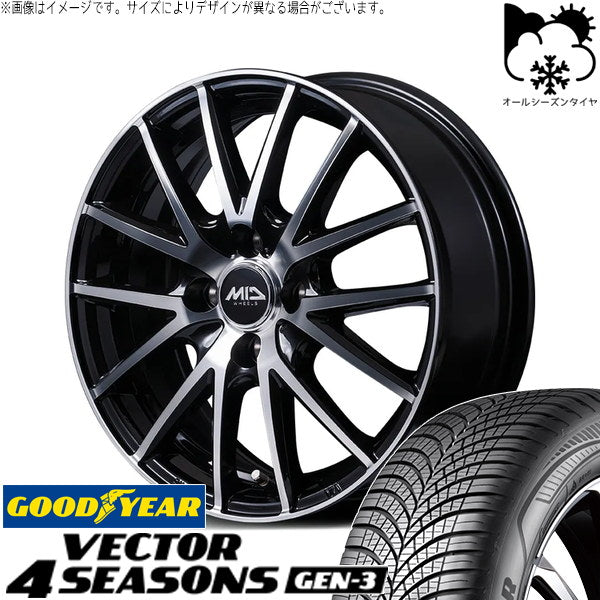 グッドイヤー ベクター4シーズンズ GEN-3 185/60R15 ＋ MIDホイール SQ27 BP ブラックポリッシュ 15インチ 5.5J +50 4H100P オールシーズン・ホイール4本セット。1枚目。