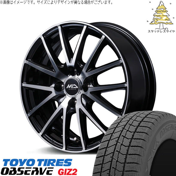 トーヨータイヤ OBSERVE 195/65R15 ＋ MIDホイール SQ27 BP ブラックポリッシュ 15インチ 5.5J +43 4H100P スタッドレス・ホイール4本セット。1枚目。