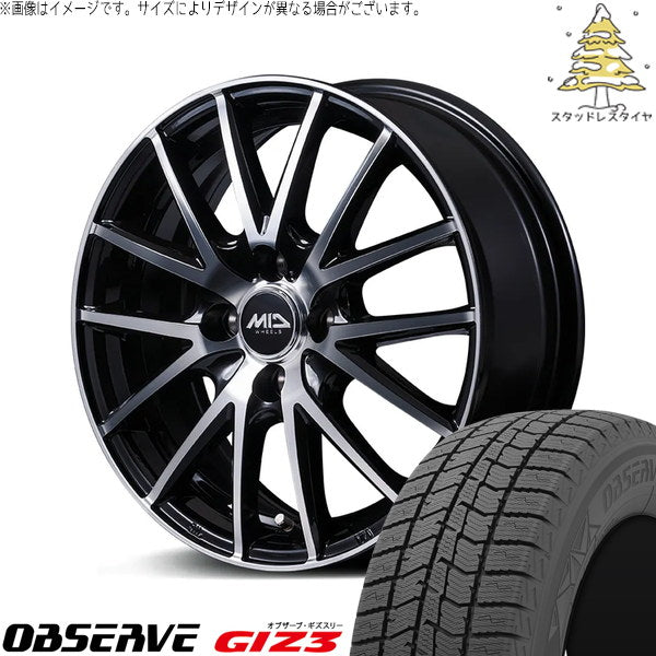 トーヨータイヤ オブザーブ GIZ3 165/65R14 ＋ MIDホイール SQ27 BP ブラックポリッシュ 14インチ 4.5J +45 4H100P スタッドレス・ホイール4本セット。1枚目。