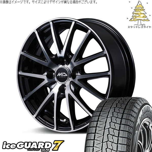 ヨコハマタイヤ アイスガードセブン IG70 165/65R14 ＋ MIDホイール SQ27 BP ブラックポリッシュ 14インチ 5.5J +45 4H100P スタッドレス・ホイール4本セット。1枚目。