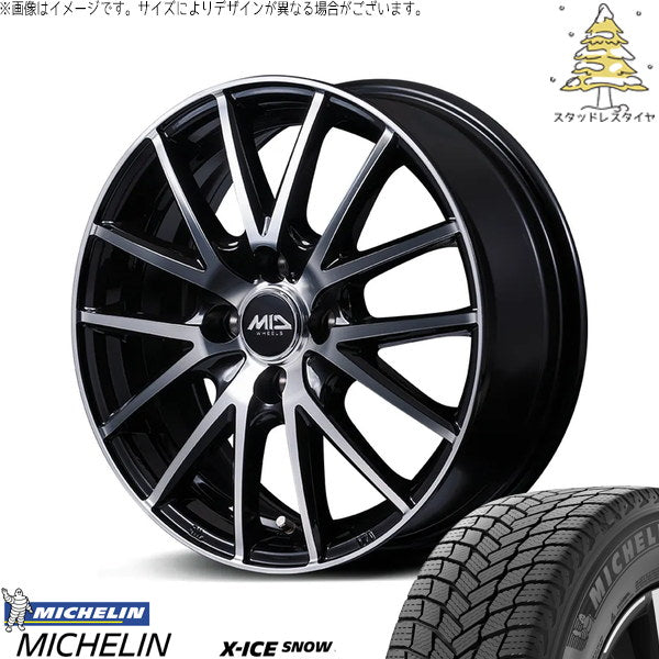 ミシュラン エックスアイス スノー 185/65R15 ＋ MIDホイール SQ27 BP ブラックポリッシュ 15インチ 5.5J +50 4H100P スタッドレス・ホイール4本セット。1枚目。
