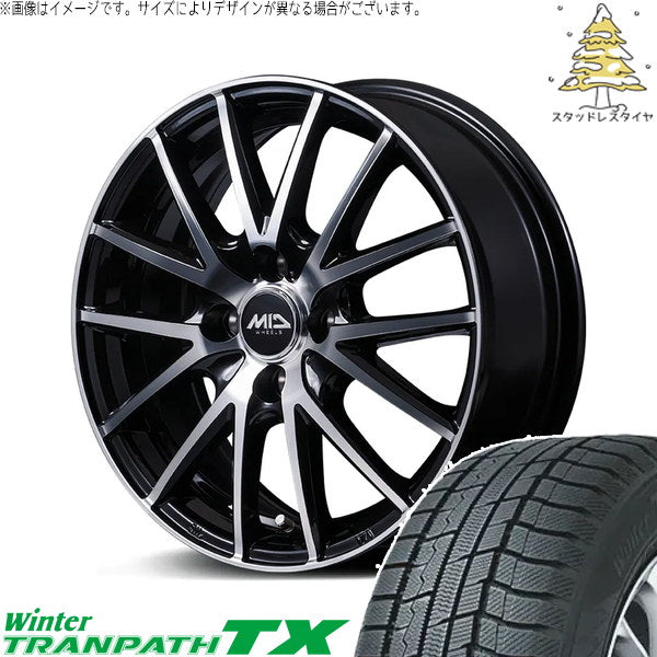 トーヨータイヤ ウィンタートランパス TX 155/65R14 ＋ MIDホイール SQ27 BP ブラックポリッシュ 14インチ 5.5J +45 4H100P スタッドレス・ホイール4本セット。1枚目。