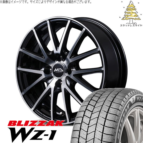 ブリヂストン ブリザック WZ-1 155/65R14 ＋ MIDホイール SQ27 BP ブラックポリッシュ 14インチ 4.5J +45 4H100P スタッドレス・ホイール4本セット。1枚目。