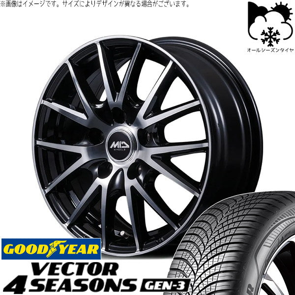 グッドイヤー ベクター4シーズンズ GEN-3 215/50R17 ＋ MIDホイール SQ27 BP ブラックポリッシュ 17インチ 7.0J +50 5H100P オールシーズン・ホイール4本セット。1枚目。