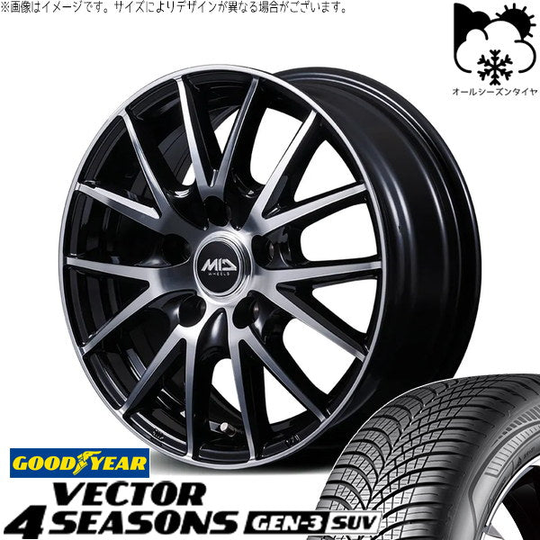 グッドイヤー ベクター4シーズンズ GEN-3 SUV 235/65R17 ＋ MIDホイール SQ27 BP ブラックポリッシュ 17インチ 7.0J +38 5H114.3P オールシーズン・ホイール4本セット。1枚目。