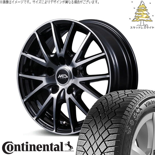 コンチネンタル バイキングコンタクト7 215/70R16 ＋ MIDホイール SQ27 BP ブラックポリッシュ 16インチ 6.5J +38 5H114.3P スタッドレス・ホイール4本セット。1枚目。