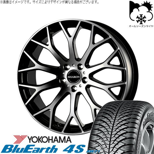 ヨコハマタイヤ ブルーアース4S AW21 225/60R18 ＋ ヴェネルディ シャロン ブラックポリッシュ 18インチ 7.5J +38 5H114.3P オールシーズン・ホイール4本セット。1枚目。