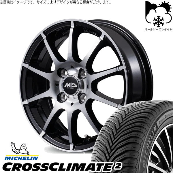 ミシュラン CROSSCLIMATE 2 185/65R15 ＋ MIDホイール STAG BP ブラックポリッシュ 15インチ 5.5J +50 4H100P オールシーズン・ホイール4本セット。1枚目。