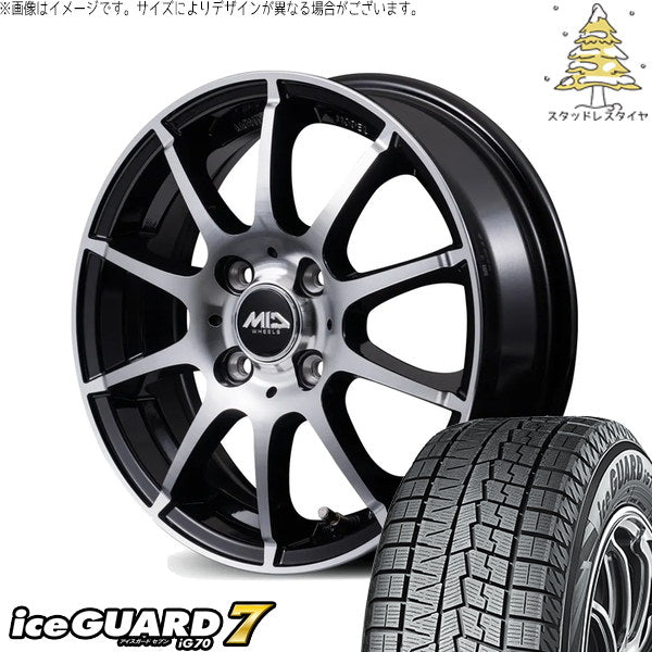ヨコハマタイヤ アイスガードセブン IG70 155/65R14 ＋ MIDホイール STAG BP ブラックポリッシュ 14インチ 5.5J +38 4H100P スタッドレス・ホイール4本セット。1枚目。