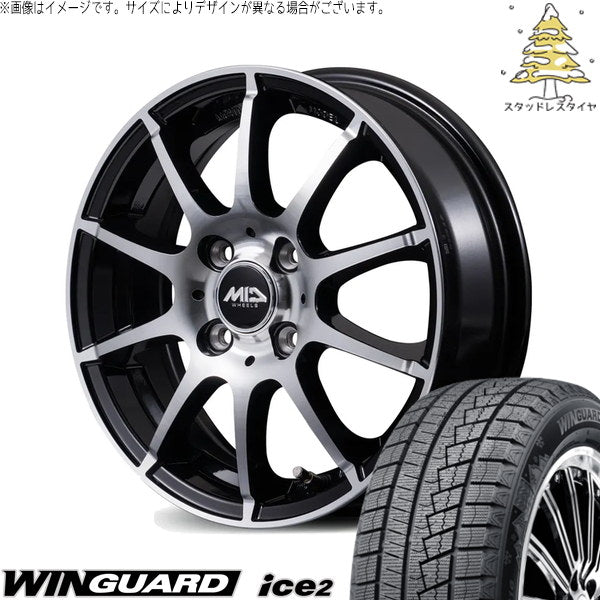 ネクセン ウィンガード アイス2 155/65R14 ＋ MIDホイール STAG BP ブラックポリッシュ 14インチ 5.5J +38 4H100P スタッドレス・ホイール4本セット。1枚目。