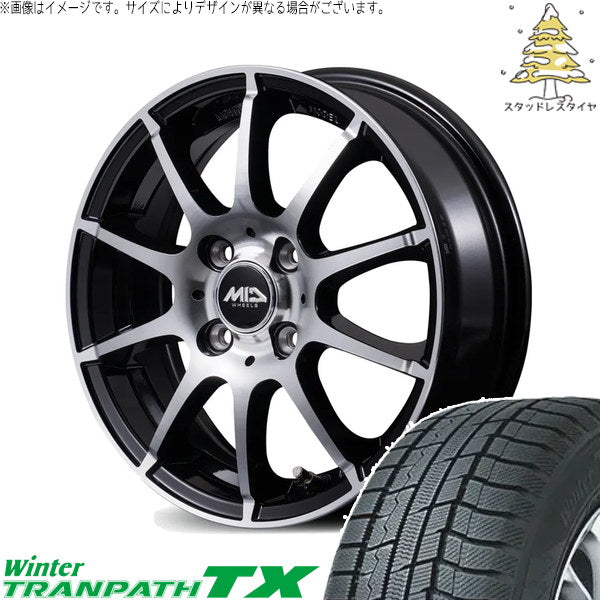 トーヨータイヤ ウィンタートランパス TX 165/65R14 ＋ MIDホイール STAG BP ブラックポリッシュ 14インチ 4.5J +43 4H100P スタッドレス・ホイール4本セット。1枚目。