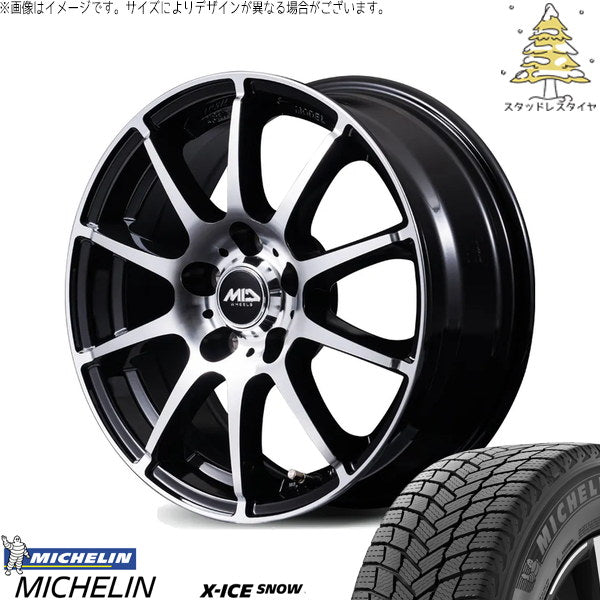 ミシュラン エックスアイス スノー 185/65R15 ＋ MIDホイール STAG BP ブラックポリッシュ 15インチ 6.0J +45 5H100P スタッドレス・ホイール4本セット。1枚目。