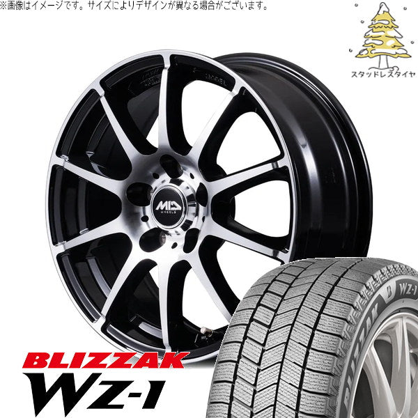 ブリヂストン ブリザック WZ-1 225/45R18 ＋ MIDホイール STAG BP ブラックポリッシュ 18インチ 7.0J +48 5H100P スタッドレス・ホイール4本セット。1枚目。