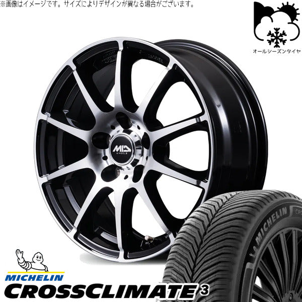 ミシュラン CROSSCLIMATE 3 225/60R17 ＋ MIDホイール STAG BP ブラックポリッシュ 17インチ 7.0J +38 5H114.3P オールシーズン・ホイール4本セット。1枚目。