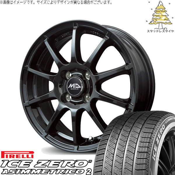 ピレリ アイスゼロアシンメトリコ2 195/55R16 ＋ MIDホイール スタッグ ストロングガンメタ 16インチ 6J +43 4H100P スタッドレス・ホイール4本セット。1枚目。
