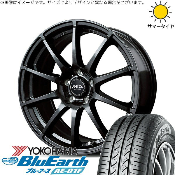 ヨコハマタイヤ ブルーアース AE-01F 205/60R16 ＋ MIDホイール スタッグ ストロングガンメタ 16インチ 6.5J +48 5H100P サマー・ホイール4本セット。1枚目。