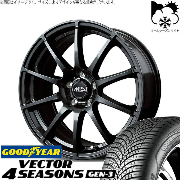 グッドイヤー ベクター4シーズンズ GEN-3 185/65R15 ＋ MIDホイール スタッグ ストロングガンメタ 15インチ 6J +45 5H100P オールシーズン・ホイール4本セット。1枚目。