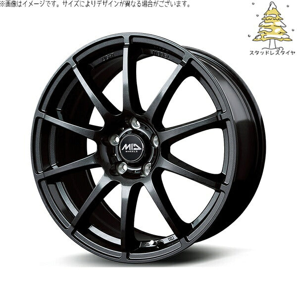 輸入スタッドレスタイヤ（銘柄指定不可） 225/55R17 ＋ MIDホイール スタッグ ストロングガンメタ 17インチ 7.0J +48 5H114.3P ホイール4本セット。1枚目。
