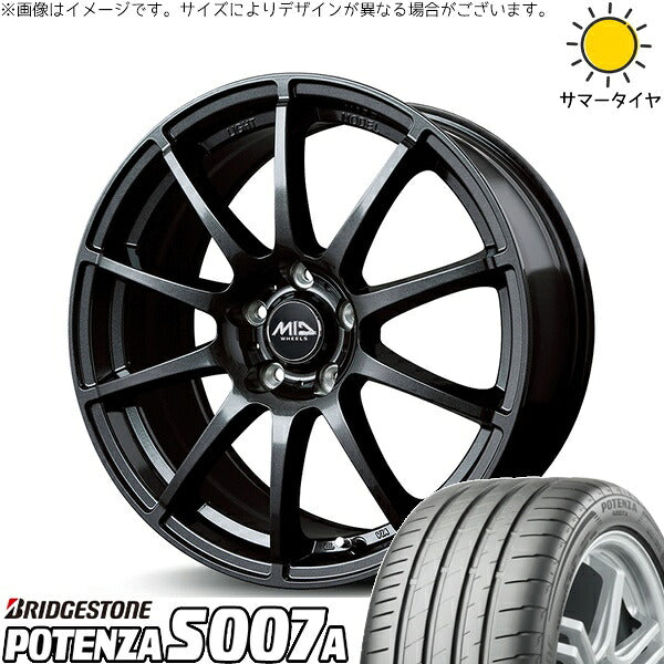 ブリヂストン ポテンザ S007A 205/55R17 ＋ MIDホイール スタッグ ストロングガンメタ 17インチ 7J +38 5H114.3P サマー・ホイール4本セット。1枚目。