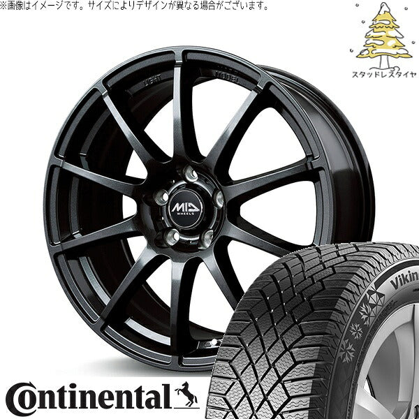 コンチネンタル バイキングコンタクト7 185/60R15 ＋ MIDホイール スタッグ ストロングガンメタ 15インチ 6J +45 5H100P スタッドレス・ホイール4本セット。1枚目。