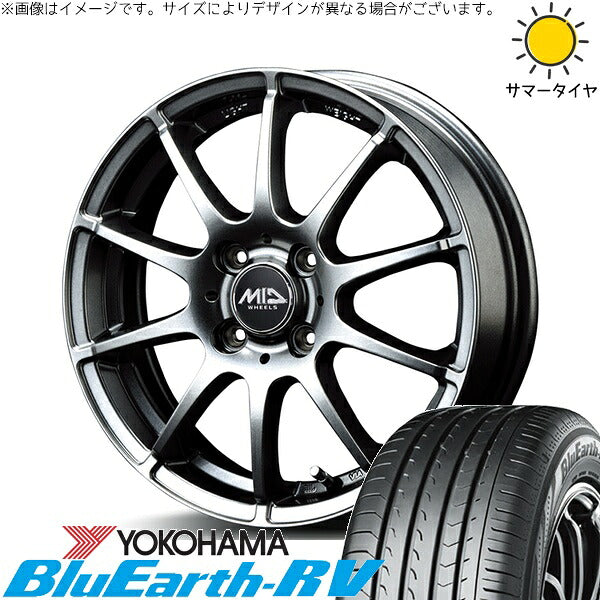ヨコハマタイヤ ブルーアース RV03 185/70R14 ＋ MIDホイール スタッグ メタリックグレー 14インチ 5.5J +48 4H100P サマー・ホイール4本セット。1枚目。