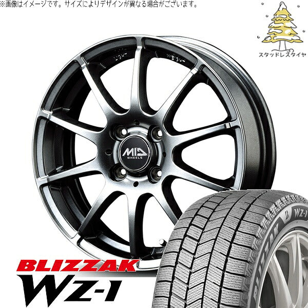 ブリヂストン ブリザック WZ-1 185/70R14 ＋ MIDホイール スタッグ メタリックグレー 14インチ 5.5J +48 4H100P スタッドレス・ホイール4本セット。1枚目。