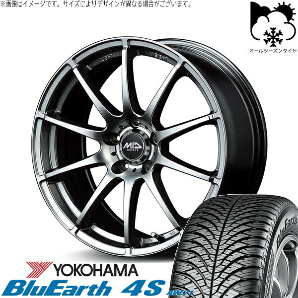 ヨコハマタイヤ ブルーアース4S AW21 235/55R18 ＋ MIDホイール スタッグ メタリックグレー 18インチ 8J +45 5H114.3P オールシーズン・ホイール4本セット。1枚目。