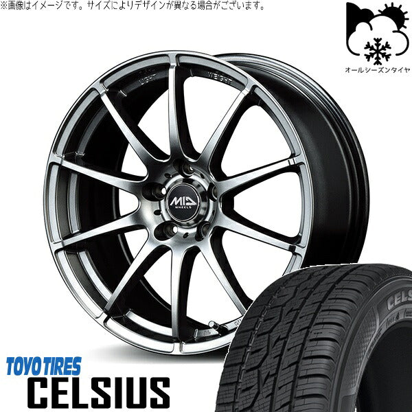 トーヨータイヤ セルシアス 225/55R18 ＋ MIDホイール スタッグ メタリックグレー 18インチ 7J +55 5H114.3P オールシーズン・ホイール4本セット。1枚目。