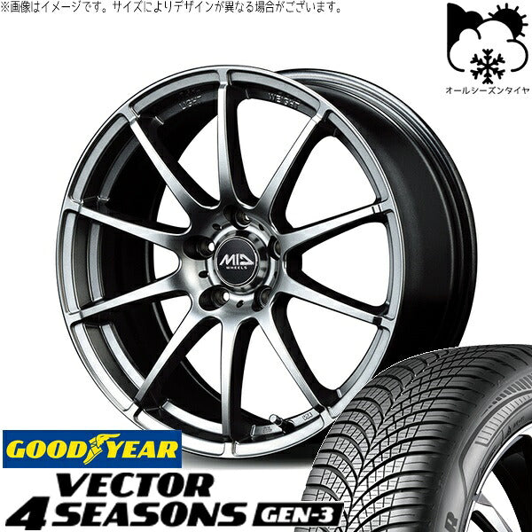 グッドイヤー ベクター4シーズンズ GEN-3 215/55R17 ＋ MIDホイール スタッグ メタリックグレー 17インチ 7J +53 5H114.3P オールシーズン・ホイール4本セット。1枚目。