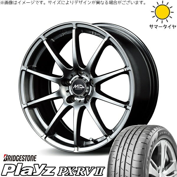 ブリヂストン プレイズ PX-RV2 195/60R17 ＋ MIDホイール スタッグ メタリックグレー 17インチ 6.5J +40 5H114.3P サマー・ホイール4本セット。1枚目。