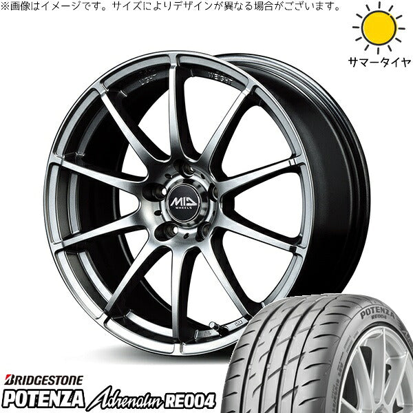 ブリヂストン ポテンザ アドレナリン RE004 225/40R18 ＋ MIDホイール スタッグ メタリックグレー 18インチ 7J +48 5H100P サマー・ホイール4本セット。1枚目。