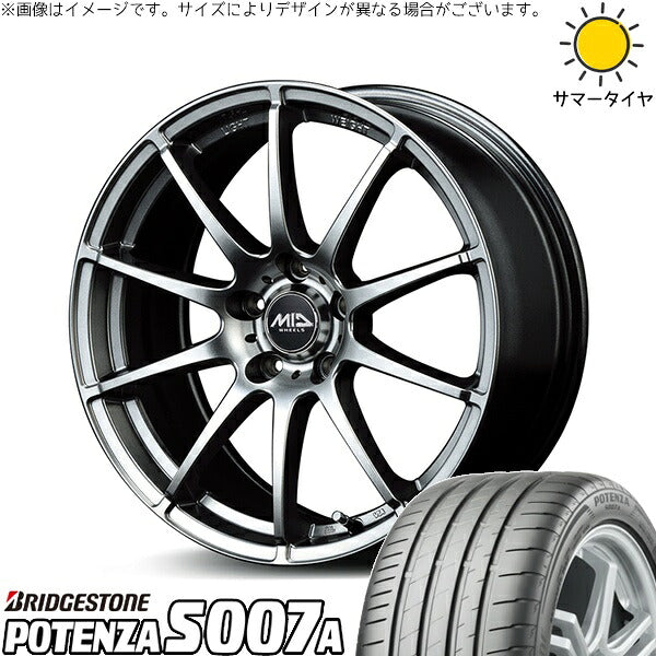 ブリヂストン ポテンザ S007A 205/55R17 ＋ MIDホイール スタッグ メタリックグレー 17インチ 7J +53 5H114.3P サマー・ホイール4本セット。1枚目。