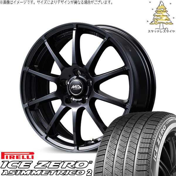 ピレリ アイスゼロアシンメトリコ2 215/60R17 ＋ MIDホイール スタッグ タイプH ストロングガンメタ 17インチ 7J +53 5H114.3P スタッドレス・ホイール4本セット。1枚目。