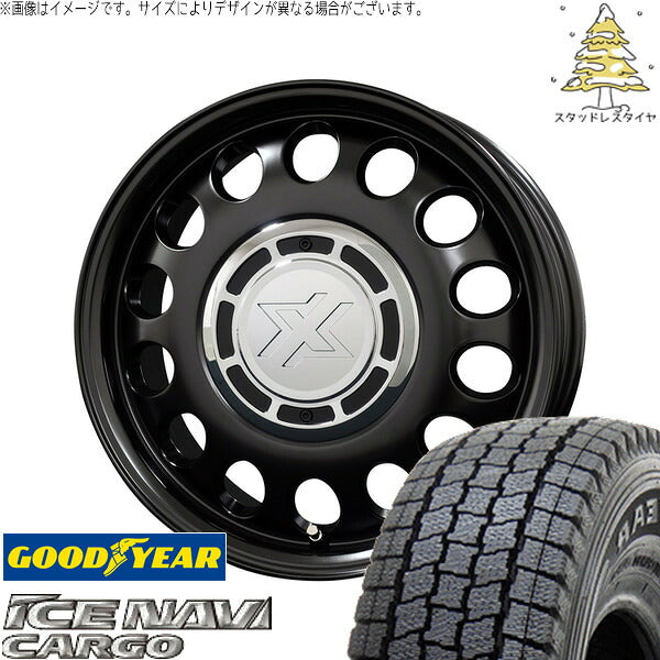 グッドイヤー アイスナビカーゴ 165/80R14 ＋ クロスブラッド スティール サテンブラック 14インチ 5J +43 4H114.3P スタッドレス・ホイール4本セット。1枚目。