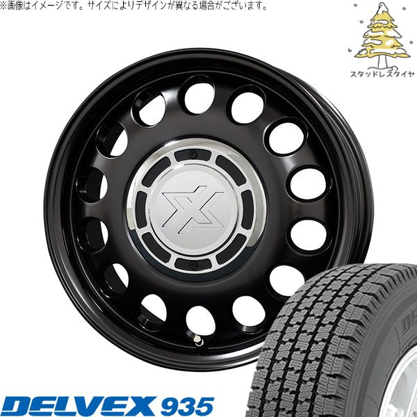 トーヨータイヤ デルベックス 935 (DELVEX 935) 155/80R14 ＋ クロスブラッド スティール サテンブラック 14インチ 5J +30 4H100P スタッドレス・ホイール4本セット。1枚目。