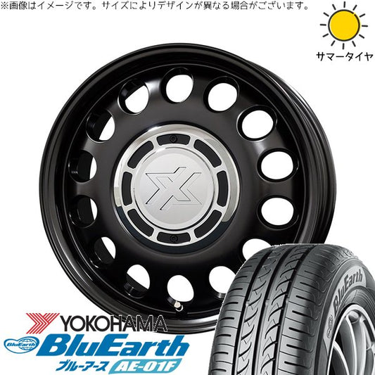 ヨコハマタイヤ ブルーアース AE-01F 175/65R15 ＋ クロスブラッド スティール サテンブラック 15インチ 6J +32 4H100P サマー・ホイール4本セット。1枚目。