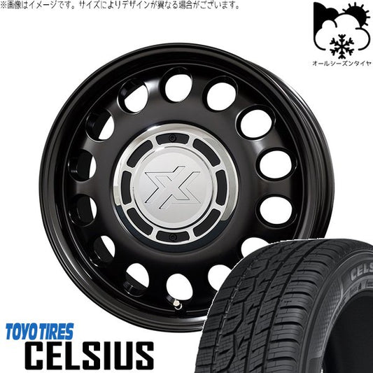 トーヨータイヤ セルシアス 185/60R15 ＋ クロスブラッド スティール サテンブラック 15インチ 6J +42 4H100P オールシーズン・ホイール4本セット。1枚目。
