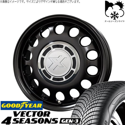 グッドイヤー ベクター4シーズンズ GEN-3 195/65R15 ＋ クロスブラッド スティール サテンブラック 15インチ 6J +32 4H100P オールシーズン・ホイール4本セット。1枚目。
