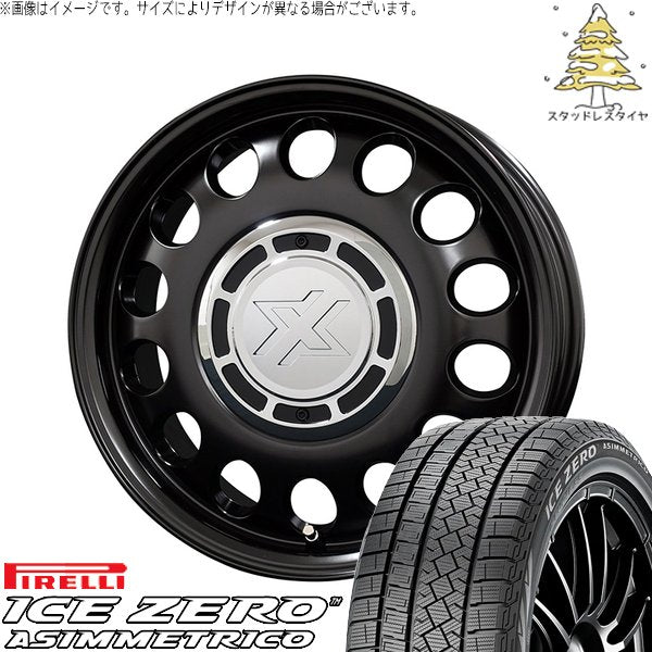 ピレリ アイスゼロアシンメトリコ (ICEZERO ASIMMETRICO) 185/60R15 ＋ クロスブラッド スティール サテンブラック 15インチ 6J +42 5H100P スタッドレス・ホイール4本セット。1枚目。
