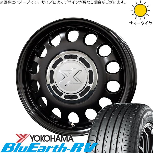 ヨコハマタイヤ ブルーアース RV03 165/65R15 ＋ クロスブラッド スティール サテンブラック 15インチ 4.5J +43 4H100P サマー・ホイール4本セット。1枚目。
