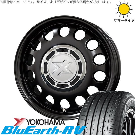 ヨコハマタイヤ ブルーアース RV03 185/60R15 ＋ クロスブラッド スティール サテンブラック 15インチ 6J +42 5H100P サマー・ホイール4本セット。1枚目。