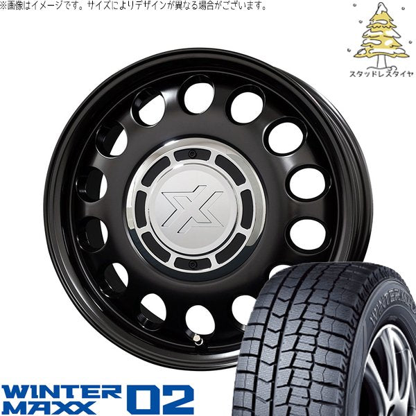 ダンロップ ウィンターマックス02 (WINTERMAXX02 WM02) 175/65R15 ＋ クロスブラッド スティール サテンブラック 15インチ 6J +42 4H100P スタッドレス・ホイール4本セット。1枚目。