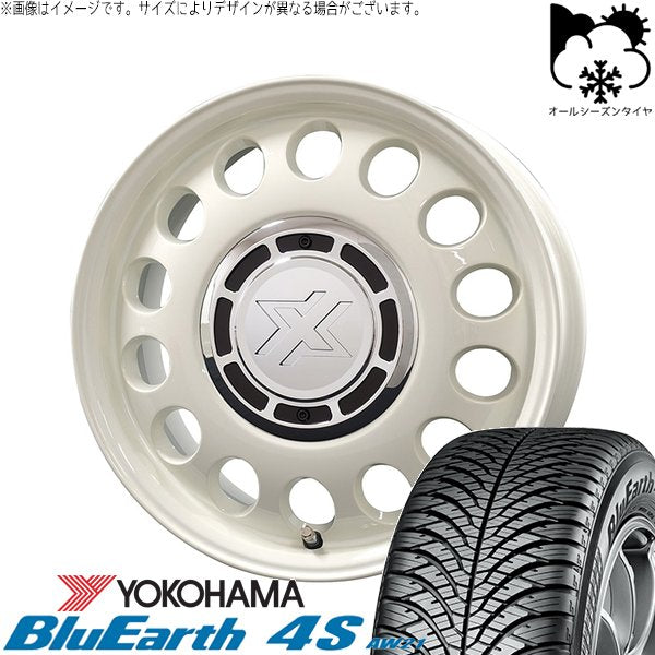 ヨコハマタイヤ ブルーアース4S AW21 185/65R15 ＋ クロスブラッド スティール ミスティックホワイト 15インチ 6J +42 5H100P オールシーズン・ホイール4本セット。1枚目。