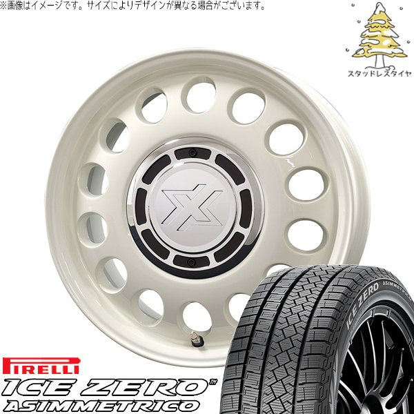 ピレリ アイスゼロアシンメトリコ 175/65R15 ＋ クロスブラッド スティール ミスティックホワイト 15インチ 4.5J +43 4H100P スタッドレス・ホイール4本セット。1枚目。
