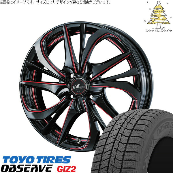 トーヨータイヤ OBSERVE 165/65R15 ＋ レオニス TE ブラック/SCマシニングレッド 15インチ 4.5J +45 4H100P スタッドレス・ホイール4本セット。1枚目。